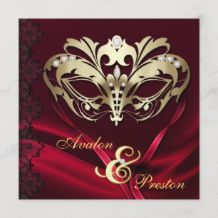 Gold Masquerade Red Jewelled Wedding Invitation