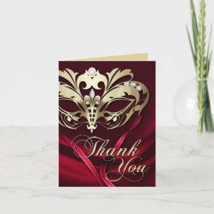 Gold Masquerade Red Thank You Card