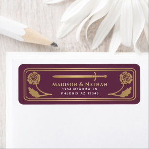 Gold Mauve Mediaeval Fantasy Sword Wedding Label