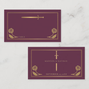 Gold Mauve Mediaeval Royal Sword Wedding Place Card