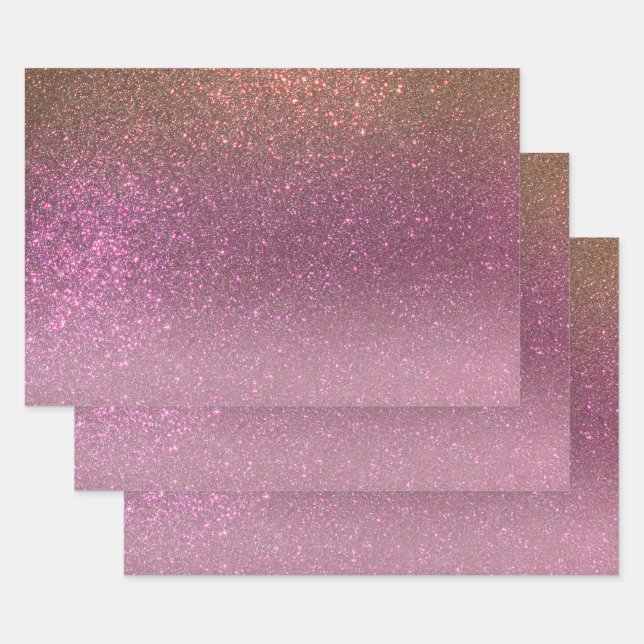 Gold Mauve Purple Sparkly Glitter Ombre Gradient Wrapping Paper Sheet (Set)