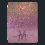 Gold Mauve Purple Sparkly Glitter Ombre Monogram iPad Pro Cover<br><div class="desc">This elegant, glamourous, and chic print is perfect for the trendy and stylish girly girl. It features a faux printed sparkly dark gold glitter into mauve purple into pastel purple triple gradient ombre. It's modern, pretty, girly, unique, and cool. Just customise this design with your own personalised monogram family name...</div>