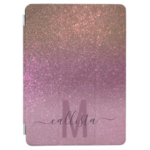 Gold Mauve Purple Sparkly Glitter Ombre Monogram iPad Air Cover