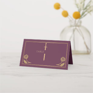 Gold Mauve Royal Mediaeval Sword Wedding Place Card