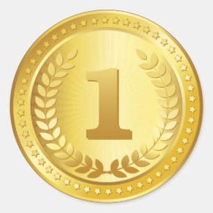 Gold medal 1st place winner button classic round sticker