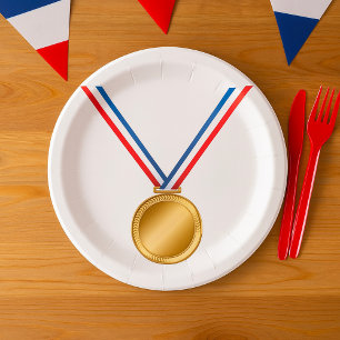Gold Medal Award with Red White Blue Ribbon Paper Plate