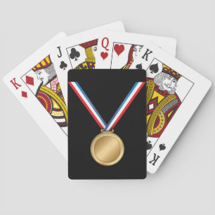 Gold Medal Award with Red White Blue Ribbon Playing Cards