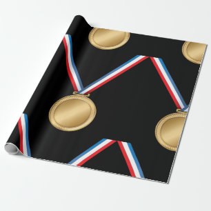 Gold Medal Award with Red White Blue Ribbon Wrapping Paper