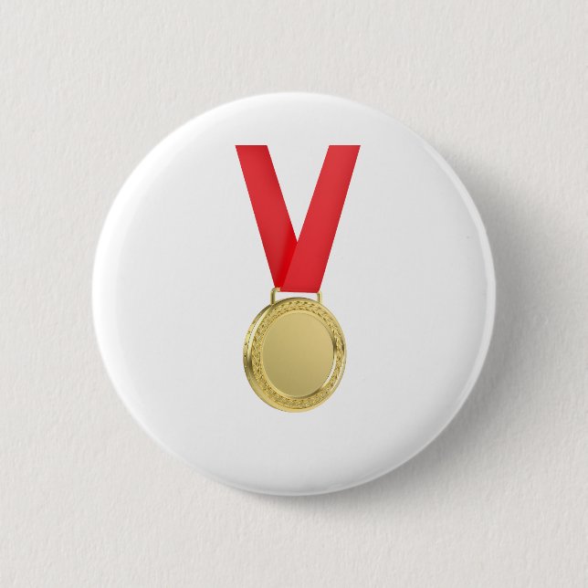 Gold medal with red ribbon 6 cm round badge (Front)