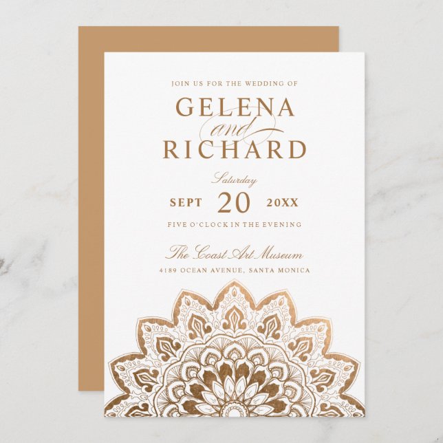 Gold Medallion Elegant Mandala Wedding Invitation (Front/Back)