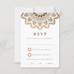 Gold Medallion Elegant Mandala Wedding RSVP Card