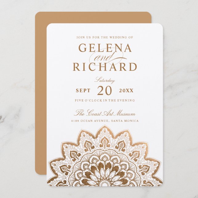 Gold Medallion Shimmer Mandala Wedding Invitation (Front/Back)