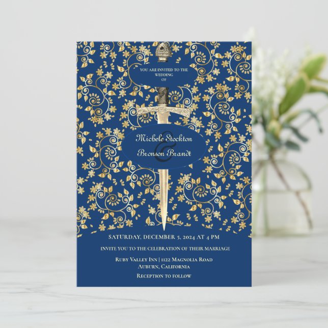 Gold Mediaeval Wedding Invitation (Standing Front)