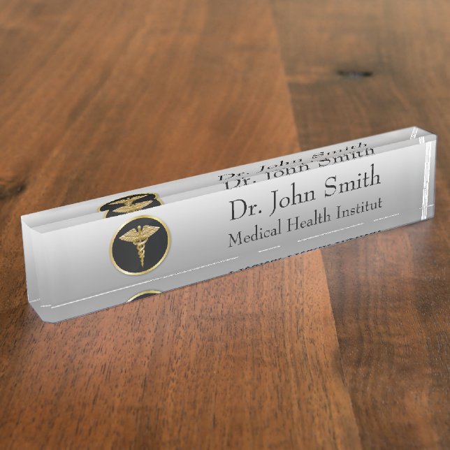 Gold Medical Caduceus - Desk Nameplate (Side)