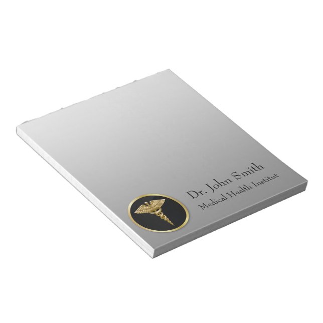 Gold Medical Caduceus - Notepad (Angled)