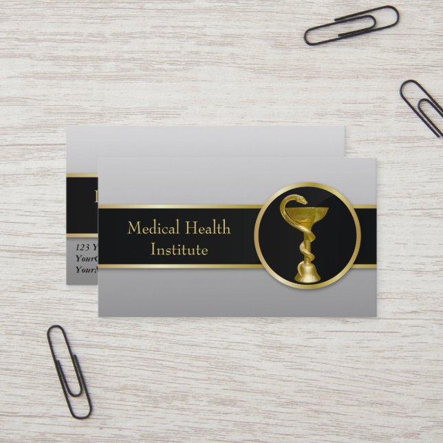 Gold Medical Hygieia Bowl Professional Business Card (Front/Back In Situ)