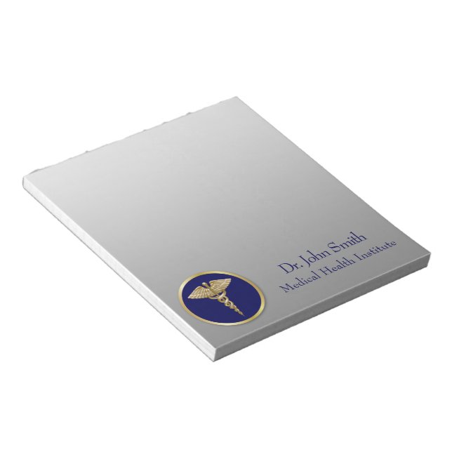 Gold Medical Professional Caduceus Blue Notepad (Angled)