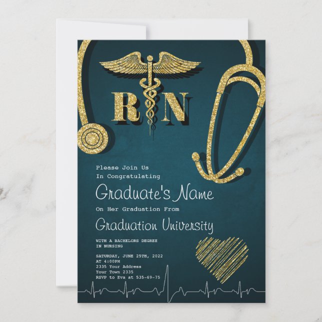 Gold Medical School Graduation Party Invitation (Front)