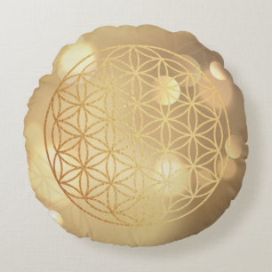 Gold meditation pillow Flower of life sparkles