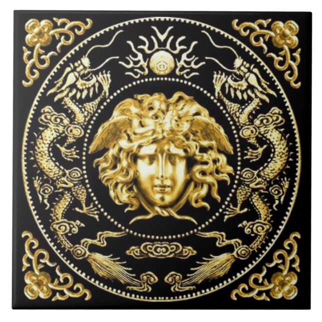 Gold Medusa and Embellished Wall Tile (Front)