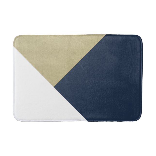 Gold meets Navy Blue & White Geometric #1 Bath Mat (Front)