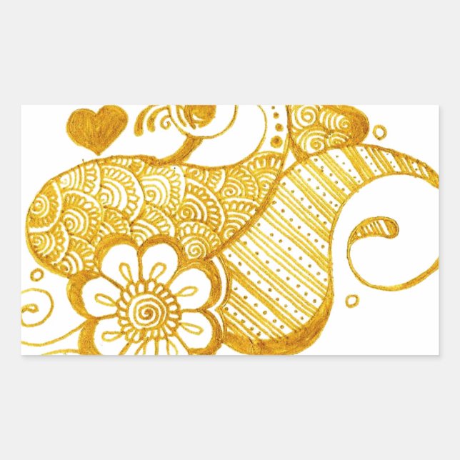 Gold Mehndi henna art Rectangular Sticker (Front)