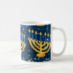 Gold Menorah Blue Faux Glitter Coffee Mug<br><div class="desc">Beautiful Coffee Mug for Hanukkah,  Featuring Gold Menorah Blue Faux Glitter Design</div>