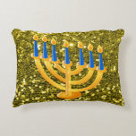 Gold Menorah Gold Faux Glitter Decorative Cushion<br><div class="desc">Beautiful & Decorative Accent Pillow for Hanukkah,  Featuring Gold Menorah Gold Faux Glitter Design</div>