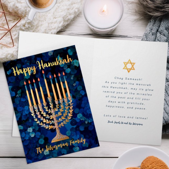 Gold Menorah Hanukkah Holiday Card (Happy Hanukkah Card)
