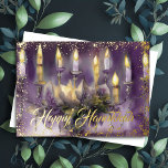 Gold Menorah Happy Hanukkah Purple<br><div class="desc">Gold Menorah Happy Hanukkah</div>