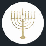 Gold Menorah Holiday Classic Round Sticker<br><div class="desc">This sticker features a gold coloured menorah on a white background. Perfect compliment to your holiday mailings and gifts to add a little decoration.</div>