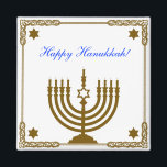 Gold Menorah Magnet<br><div class="desc">Square magnet with an image of a gold menorah in a golden frame with gold Stars of David and a blue customisable holiday sentiment. See the entire Hanukkah Magnet collection in the HOLIDAYS section.</div>