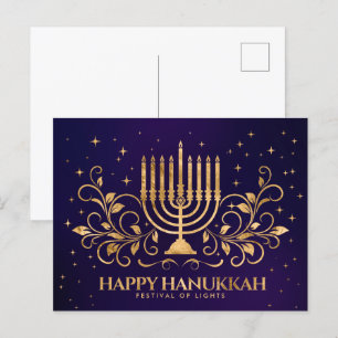 Gold Menorah Swirl Ornament Happy Hanukkah Postcard