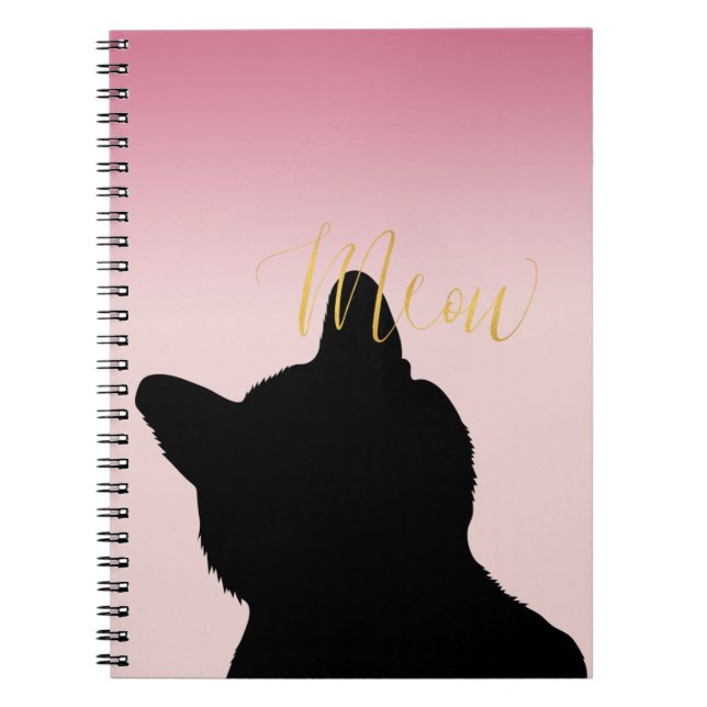 Gold Meow Kitty Spiral Notebook (Front)
