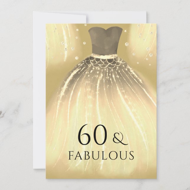 Gold Mermaid Dress 60 & Fabulous 60th Birthday  Invitation (Front)
