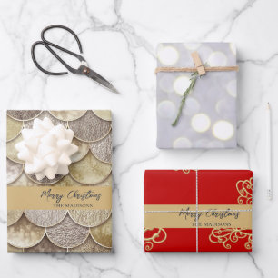 Gold Mermaid Scales and Snowflakes Wrapping Paper Sheet
