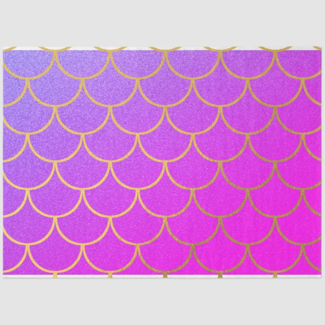 Gold Mermaid Scales Pink Purple Glitter  Tissue Paper (Front)