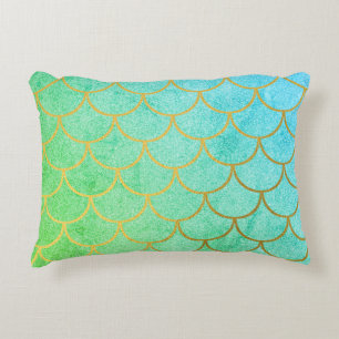 Gold Mermaid Scales Teal Turquoise Glitter  Decorative Cushion
