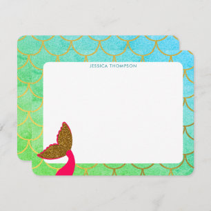 Gold Mermaid Scales Teal Turquoise Glitter Kids Card