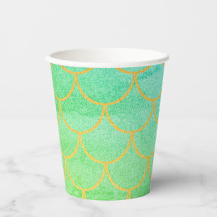Gold Mermaid Scales Teal Turquoise Glitter Paper Cups