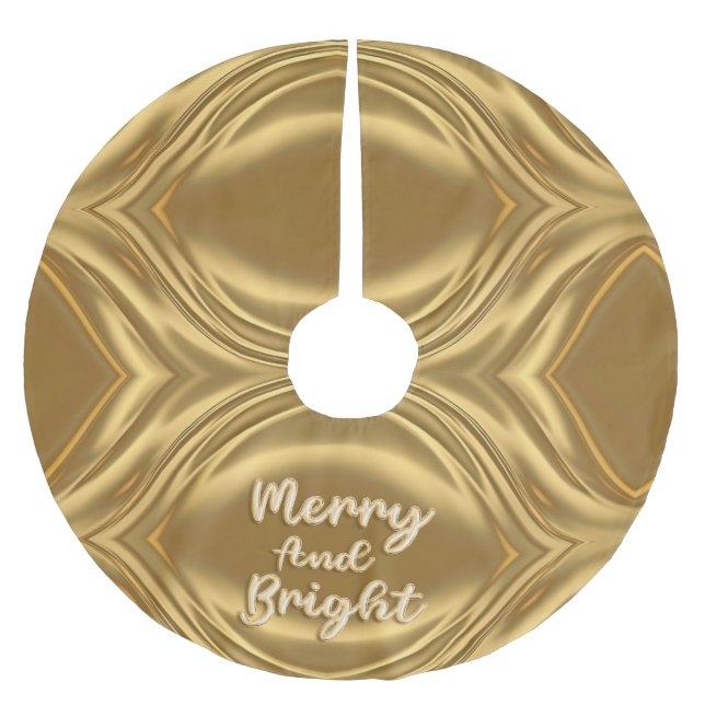 Gold Merry and Bright Christmas Brushed Polyester Tree Skirt (Front)