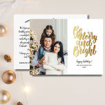 Gold Merry and Bright Happy Holidays Family Photo Postcard<br><div class="desc">Spread holiday cheer with this postcard featuring hand-lettered typography that reads "Merry and Bright". Customise by uploading your vertical photo. The backside features your custom greetings, name and note (or delete to leave space for a handwritten note). Add your return address to the back too. A card that's sure to...</div>