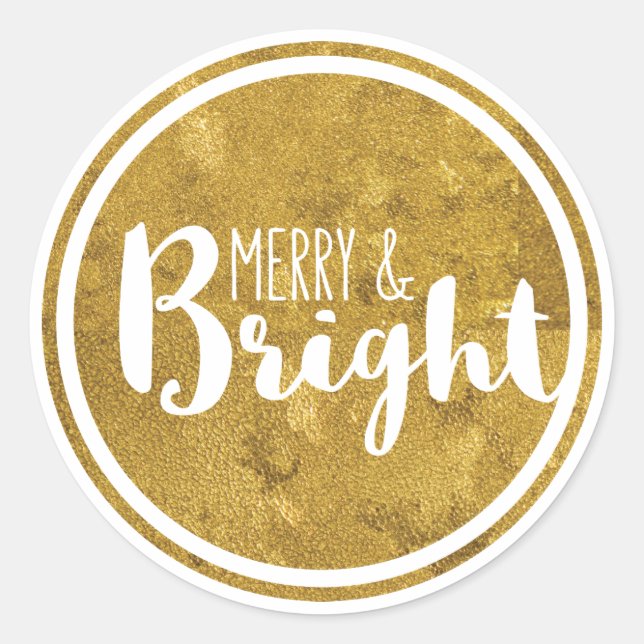 Gold, Merry and Bright Holiday Sticker (Front)