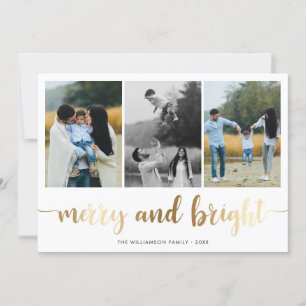 Gold Merry And Bright Script   Holiday Photo Card