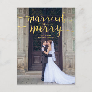 Gold Merry and Married 2   Holiday Photo Postcard