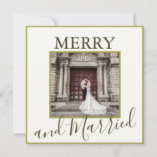 Gold Merry and Married Thank You Wedding Photo Card