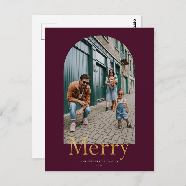 Gold Merry Arch Frame Photo Christmas Postcard (Front/Back)