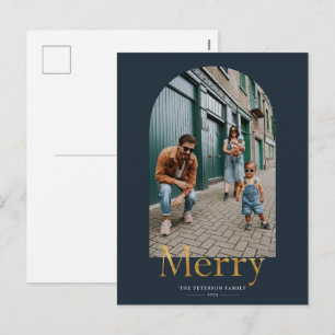 Gold Merry Arch Frame Photo Holiday Postcard