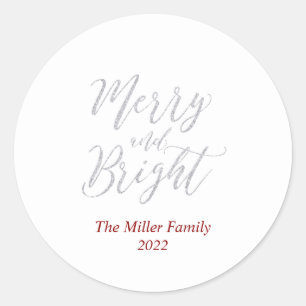 Gold Merry & Bright Christmas Holiday Sticker