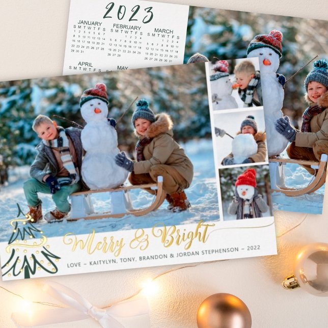 Gold Merry & Bright Photo Collage 2023 Calendar (Creator Uploaded)